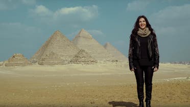 Google's Doodle video featured 25 Egyptian women in front of the camera with the Giza Pyramids in the background, including actress Donia Samir Ghanem. (Google)