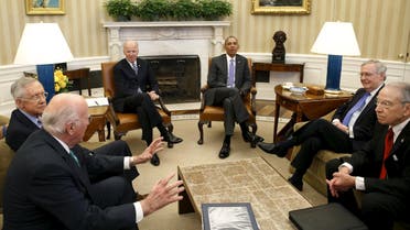US President Barack Obama meets with the bipartisan leaders of the Senate to discuss the Supreme Court vacancy left by the death of Justice Antonin Scalia, at the White House in Washington March 1, 2016. (Reuters)