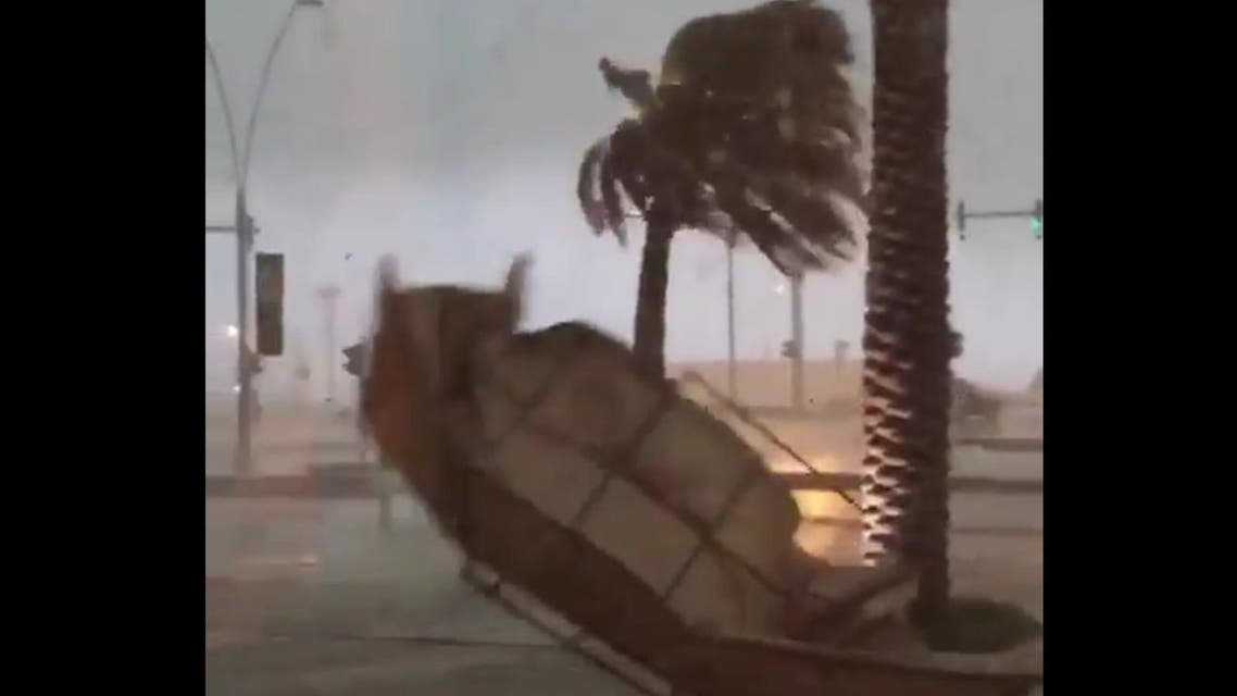 Schools in both emirates were closed as videos included floating cars and the rain smashing into buildings. (Twitter)