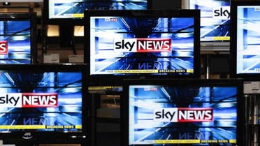 The Sky News logo is seen on television screens in an electrical store in Edinburgh. (Reuters)