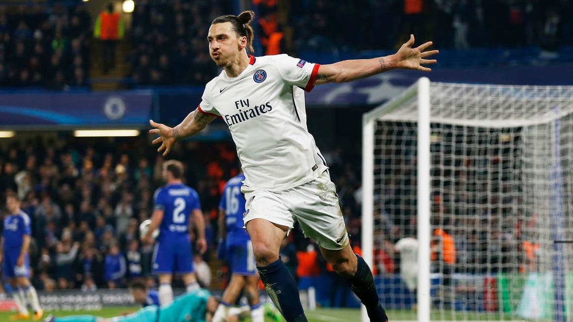 Football Soccer - Chelsea v Paris St Germain - UEFA Champions League Round of 16 Second Leg - Stamford Bridge, London, England - 9/3/16 Zlatan Ibrahimovic celebrates after scoring the second goal for PSG (Reuters)