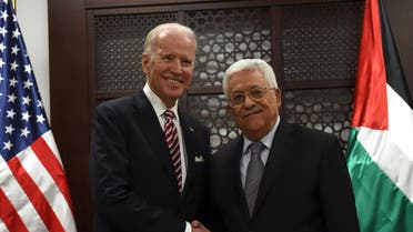 U.S. Vice-President Joe Biden (L) shakes hands with Palestinian President Mahmoud Abbas in the West Bank city of Ramallah March 9, 2016. REUTERS