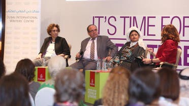 Dr. Hatoon al-Fassi (R) and Dr. Rafia Ghubash (L) at the Emirates Festival of Literature. (Emirates Literature Festival)