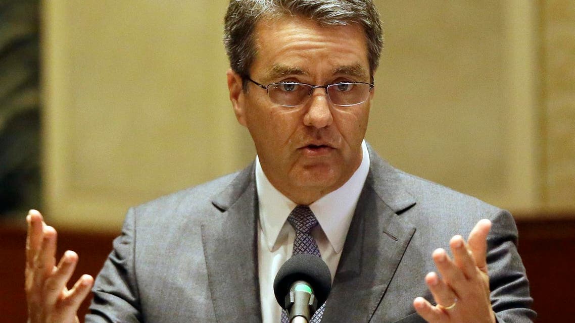 Roberto Azevedo, Director General of the World Trade Organization (WTO) addresses trade lawyers and trade advisors during a round table forum on global trade Thursday, May 21, 2015 at the headquarters of the Asian Development Bank at suburban Mandaluyong city northeast of Manila, Philippines. Azevedo is here to attend the meeting of Asia-Pacific Economic Cooperation (APEC) Ministers Responsible for Trade (MRT), part of a series of trade meetings leading to APEC Leaders' Summit late this year in the Philippines. (AP Photo/Bullit Marquez)