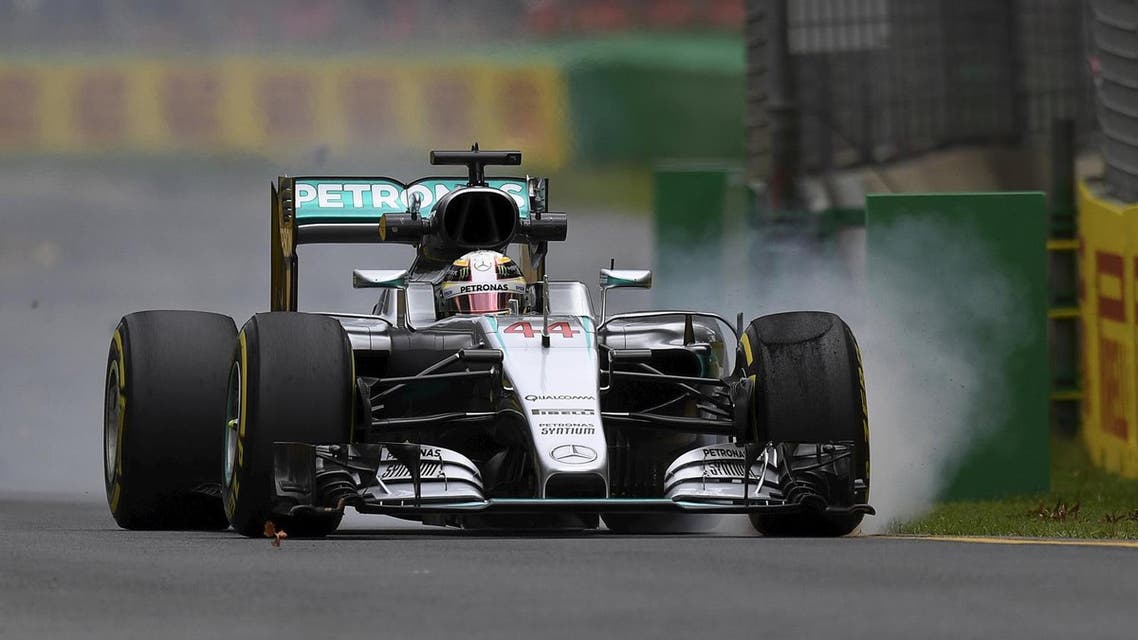 Formula One - Australia Grand Prix - Melbourne, Australia - 18/03/16 - Mercedes F1 driver Lewis Hamilton locks up a wheel during the first practice session at the Australian Formula One Grand Prix in Melbourne. REUTERS