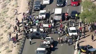 Protesters block main road to Trump rally in Arizona
