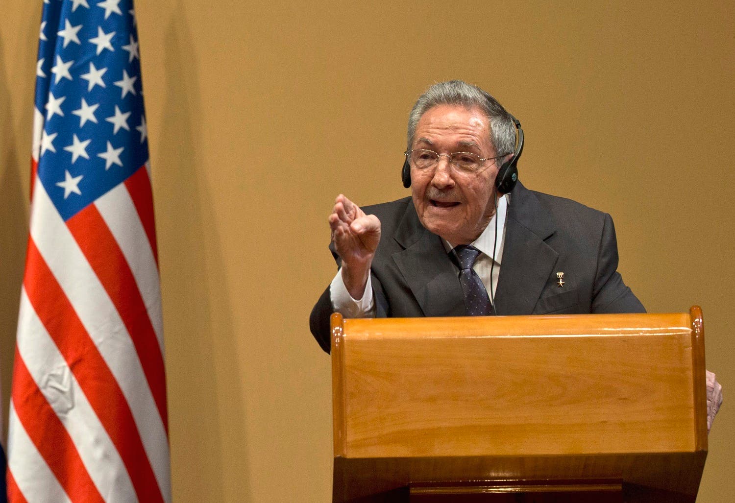 Cuba's President Raul Castro gestures as he speaks during a press conference after a joint statement with US President Barack Obama in Havana, Cuba, Monday, March 21, 2016. (AP)