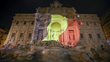 The black, yellow, and red colours of the Belgian flag are projected on the Trevi fountain in Rome, Italy, in tribute to the victims of today's Brussels bomb attacks. (Reuters)