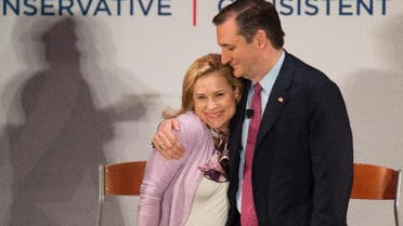   Republican presidential candidate Ted Cruz hugs his wife Heidi during a campaign rally in Charleston, South Carolina on February 19, 2016 (AFP)