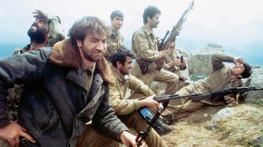 Soldiers in the Azerbaijani army man an outpost overlooking the Armenian border near Kedabek, Azerbaijan on Sept. 1, 1992.