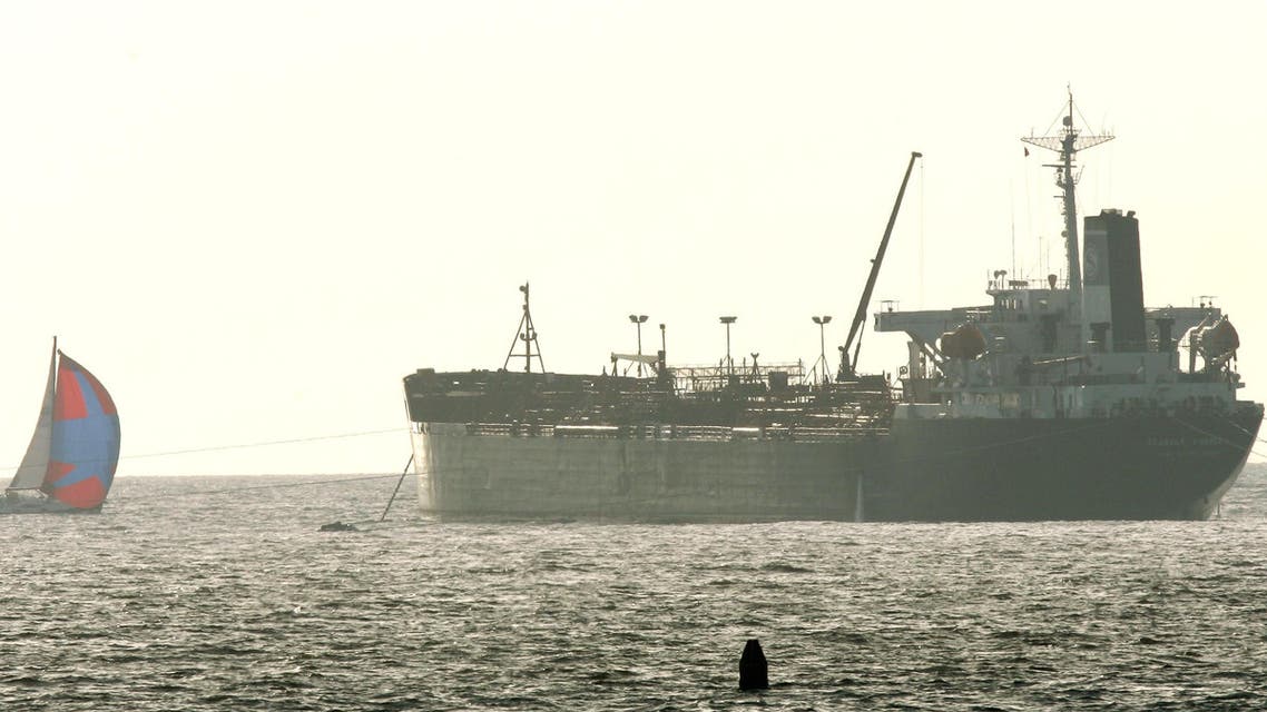 A oil tanker is in the port of oil of Martigues - Lavera near Marseille, southern France,