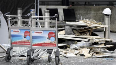 Damage is seen inside the departure terminal following the March 22, 2016 bombing at Zaventem Airport, in these undated photos made available to Reuters by the Belgian newspaper Het Nieuwsblad, in Brussels, Belgium, March 29, 2016. reuters