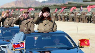 North Korean leader Kim Jong Un salutes as he arrives to inspect a military drill at an unknown location, in this undated photo released by North Korea's Korean Central News Agency (KCNA) on March 25, 2016. (REUTERS/KCNA)