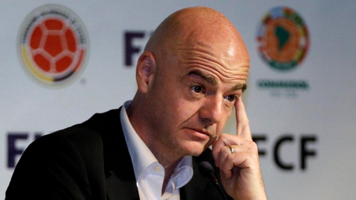  In this Thursday, March 31, 2016 file photo, FIFA President Gianni Infantino attends a press conference at the Soccer Federation headquarters in Bogota, Colombia. FIFA President Gianni Infantino on Tuesday April 5, 2016 has defended his reputation after a Champions League broadcasting contract he signed was leaked from a Panama-based law firm’s database. (AP)