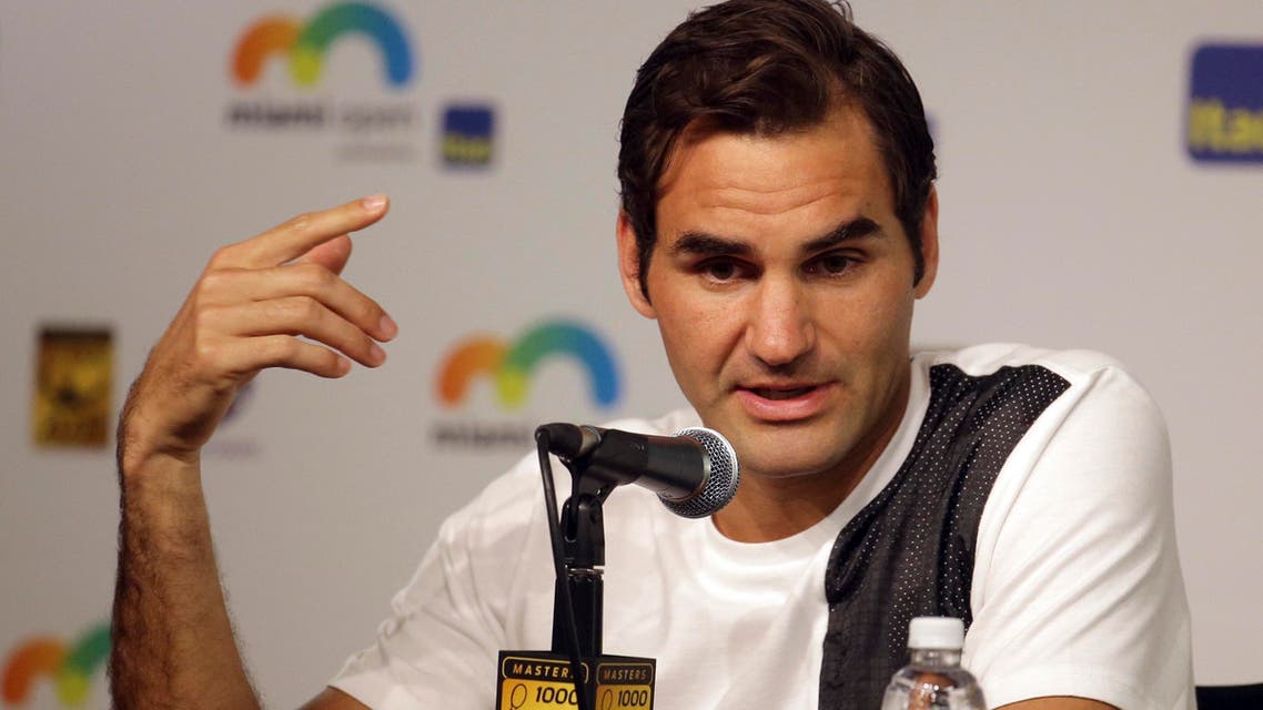 Roger Federer, of Switzerland, responds to a question during a news conference at the Miami Open tennis tournament, Thursday, March 24, 2016, in Key Biscayne, Fla.