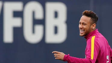 FC Barcelona's Neymar smiles during a training session at the Sports Center FC Barcelona Joan Gamper in San Joan Despi, Spain, Friday, April 1, 2016. FC Barcelona will play against Real Madrid Saturday in a Spanish La Liga soccer match, dubbed 'el clasico'. (AP Photo/Manu Fernandez)