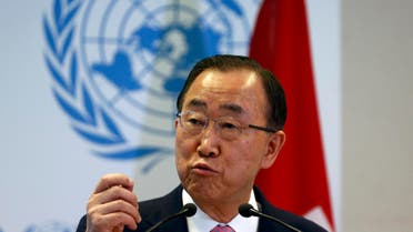 U.N. Secretary-General Ban Ki-moon gestures during a news conference at the Conference on the Prevention of Violent Extremism at the United Nations in Geneva, Switzerland, April 8, 2016. REUTERS/Denis Balibouse