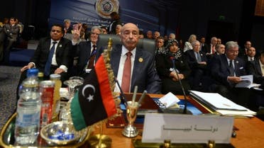 President of the Libyan House of Representative Aguila Saleh attends the closing session of the Arab League summit in the Egyptian Red Sea resort of Sharm El-Sheikh on March 29, 2015 (AFP)