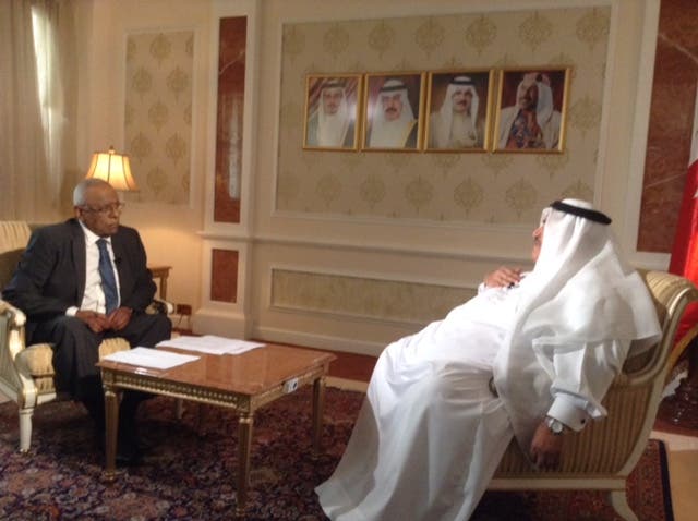 Al Arabiya News Channel's Hassan Muawad interviews Bahrain's Foreign Minister Sheikh Khalid bin Ahmed al-Khalifa. (Al Arabiya)