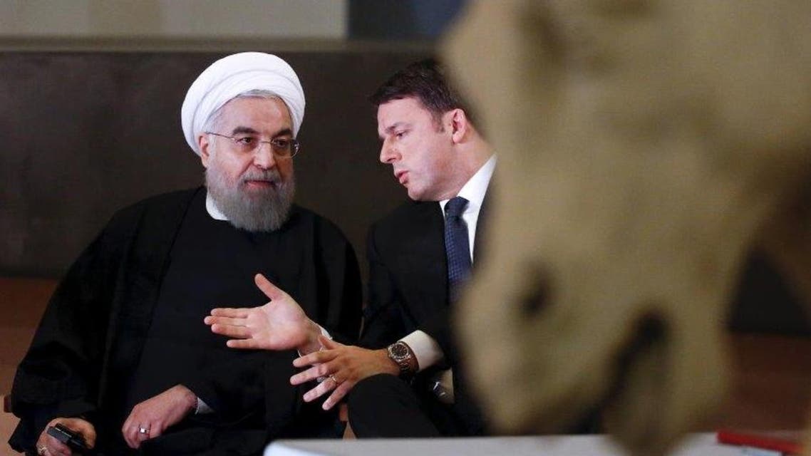 Iranian President Hassan Rowhani, left, and Italian Premier Matteo Renzi talk to each during their meeting at the Campidoglio, Capitol Hill, in Rome, Monday, Jan. 25, 2016. (AP)