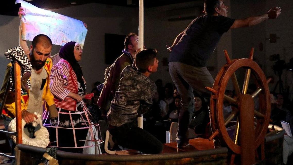 Syrian refugee actors perform the tragicomedy play "Love Boat" at a theatre in the Jordanian capital Amman on April 3, 2016. (AFP)