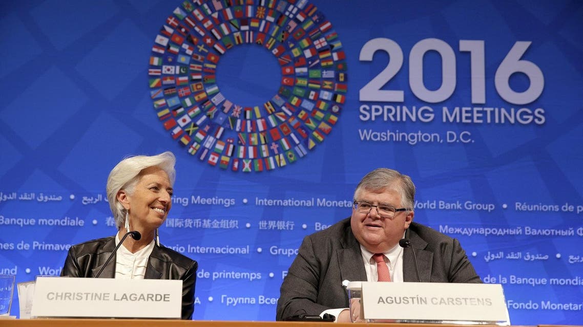 IMF Managing Director Christine Lagarde and Governor of the Central Bank of Mexico Agustin Carstens speak during a news conference after the International Monetary and Financial Committee (IMFC) Meeting at the 2016 World Bank-IMF Spring Meeting in Washington April 16, 2016. REUTERS