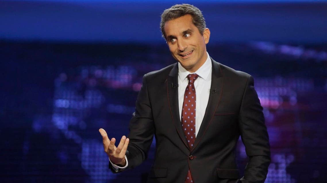 Egyptian satirist Bassem Youssef, who is known as “Egypt’s Jon Stewart," speaks during a press conference in Cairo, Egypt, Monday, June 2, 2014. Youssef said Monday he has canceled his landmark TV show, which broke ground by lambasting its politicians and elites and mocking the pro-military fervor of the past year. Youssef said the atmosphere in the country no longer allows for political satire. (AP)