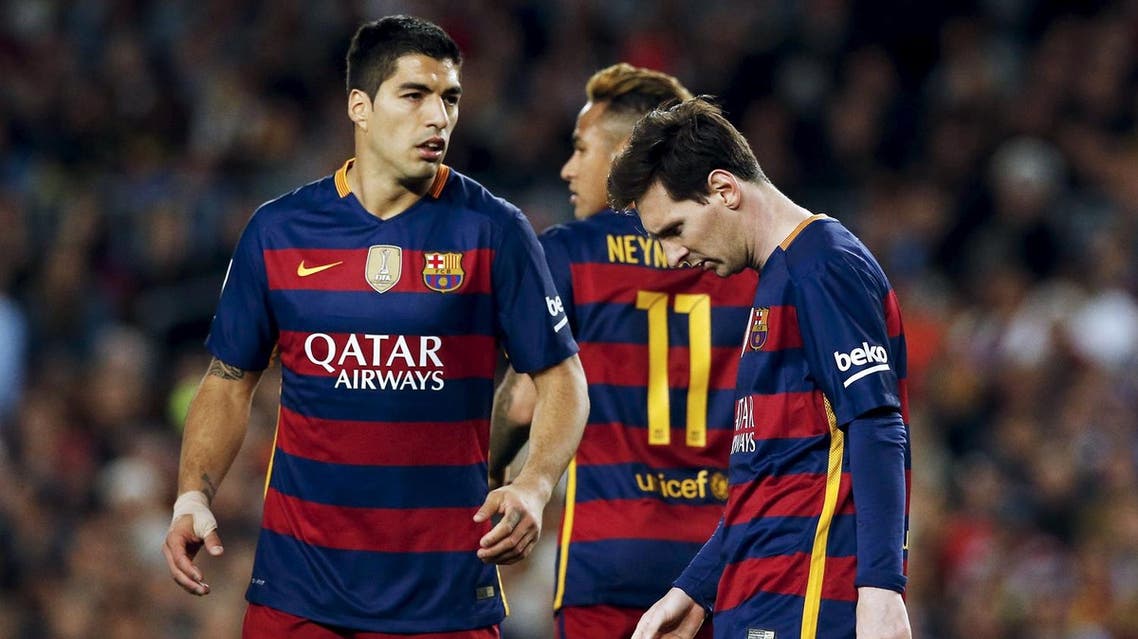 Football Soccer - Barcelona v Valencia - Spanish Liga BBVA - Camp Nou stadium, Barcelona - 17/4/16Barcelona's Luis Suarez, Neymar and Messi react against Valencia. (Reuters)