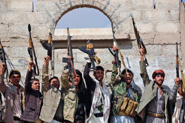  In this Dec. 15, 2015, file photo, Shiite tribesmen, known as Houthis, hold their weapons as they chant slogans during a tribal gathering showing support for the Houthi movement in Sanaa, Yemen. Saudi Arabia traded 109 Yemeni prisoners taken during its coalition war against Shiite rebels there for nine Saudis, authorities said Monday, March 27, 2016 the latest prisoner exchange ahead of a scheduled April cease-fire and peace talks. (AP Photo/Hani Mohammed, File)