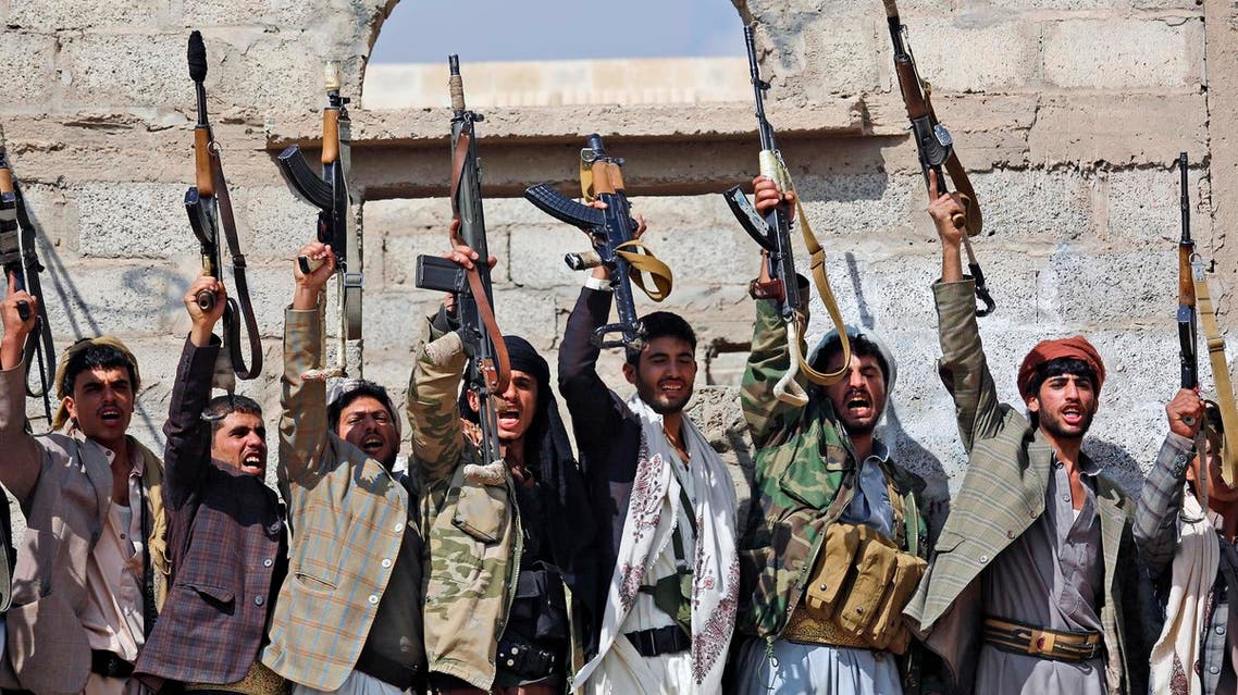 In this Dec. 15, 2015, file photo, Shiite tribesmen, known as Houthis, hold their weapons as they chant slogans during a tribal gathering showing support for the Houthi movement in Sanaa, Yemen. Saudi Arabia traded 109 Yemeni prisoners taken during its coalition war against Shiite rebels there for nine Saudis, authorities said Monday, March 27, 2016 the latest prisoner exchange ahead of a scheduled April cease-fire and peace talks. (AP Photo/Hani Mohammed, File)