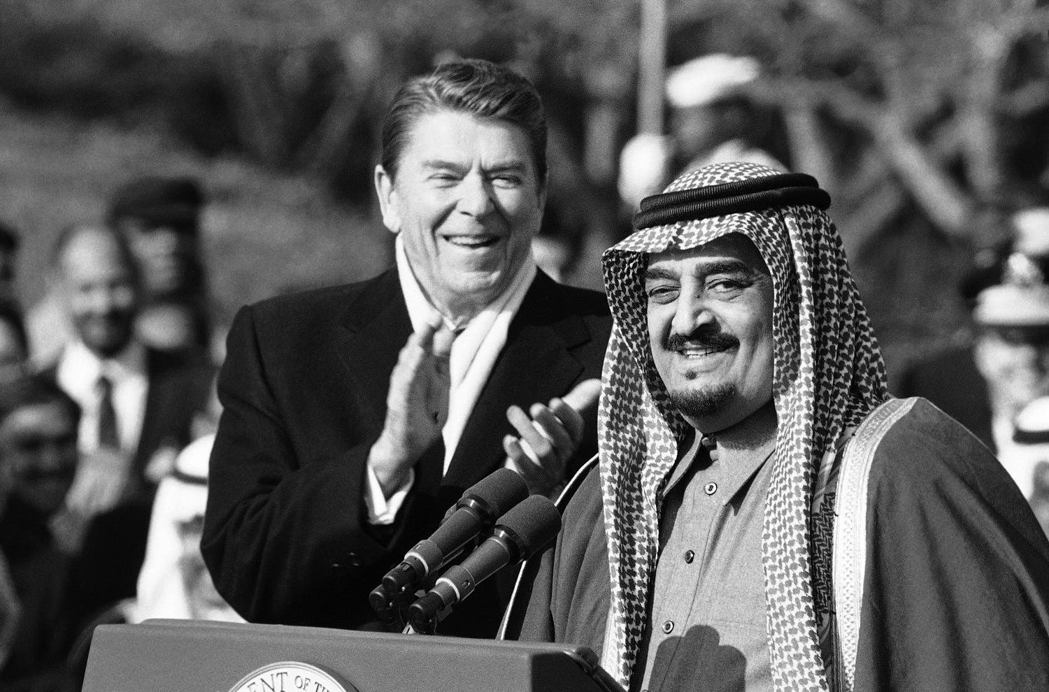 President Ronald Reagan applauds as King Fahd of Saudi Arabia starts to speak at the State Visit ceremony held on the South Lawn of the White House, Monday, Feb. 11, 1985 (File Photo: AP)