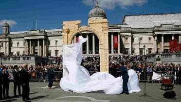 London Mayor Boris Johnson watches as a recreation of the 1,800-year-old Arch of Triumph in Palmyra, Syria, is unveiled at Trafalgar Square in London, Britain April 19, 2016. (Reuters)