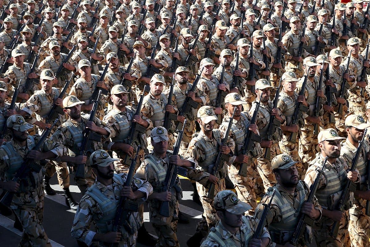 Iranian soldiers march during a military parade marking National Army Day in Tehran, Iran, April 17, 2016. (Reuters/President.ir)