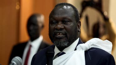 South Sudan's opposition leader Riek Machar speaks during a briefing ahead of his return to South Sudan as vice president, in Ethiopia's capital Addis Ababa April 9, 2016. REUTERS
