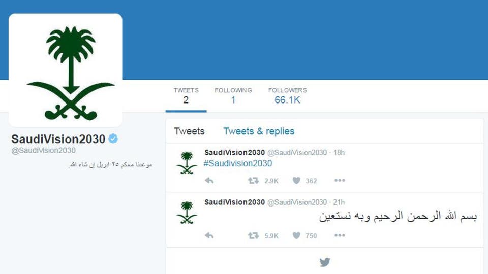 إعلان حساب "الرؤية السعودية 2030" على تويتر