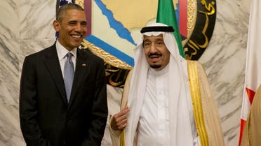 US President Barack Obama seen on Thursday, April 21, 2016 with Saudi King Salman at a Gulf Cooperation Council summit held in the Saudi capital Riyadh. (AP)