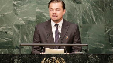 Actor Leonardo Di Caprio, a United Nations Messenger of Peace, speaks at the signing ceremony for the Paris Agreement on climate change, Friday, April 22, 2016 at U.N. headquarters. (AP)