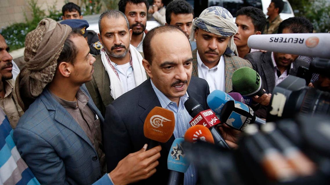 A member of the Houthis and allies team to Yemen peace talks in Kuwait, Yahya Douaid, talks to media at Sanaa airport before the team leaves in Sanaa, Yemen, Wednesday, April 20, 2016. Yemen's Shiite rebels have reversed an earlier decision to boycott U.N.-sponsored peace talks designed to find a way to end the war in the impoverished Arab nation and their delegation was on its way Wednesday, heading to the negotiations, due to take place in Kuwait. (AP)