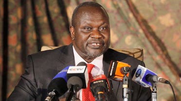 South Sudan rebel leader Riek Machar addresses journalists during a news conference in Nairobi, Kenya , Wednesday, July 8, 2015. Machar called on South Sudan President Salva Kiir to resign along with the whole government or risk sparking a revolution (AP)