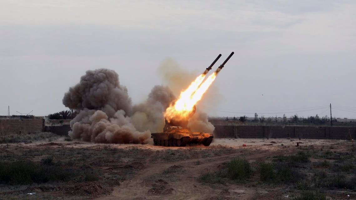 Iraqi security forces launch rockets against Islamic State extremist positions during clashes in Tikrit, 130 kilometers (80 miles) north of Baghdad, Iraq, Saturday, March 28, 2015. The Iraqi troops pressed their push in Tikrit on Saturday against IS militants holed up in the center of the city. (AP)
