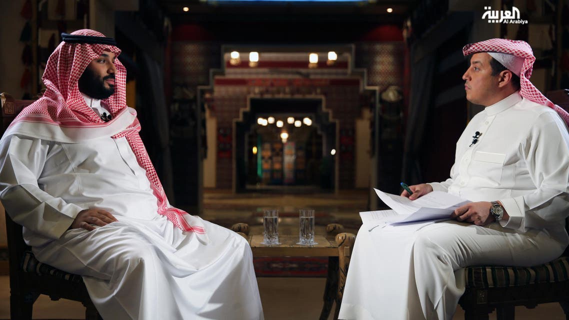Saudi Deputy Crown Prince Mohammed bin Salman with Al Arabiya's General Manager Turki Al-Dakhil. (Al Arabiya)