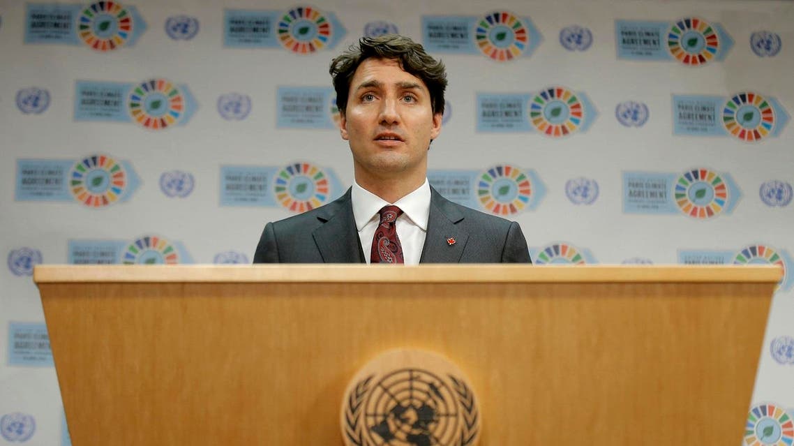 Canadian Prime Minister Justin Trudeau speaks during a press conference held on the sidelines of the Paris Agreement on climate change held at the United Nations Headquarters in Manhattan, New York, U.S., April 22, 2016. REUTERS