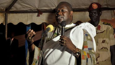 South Sudanese First Vice President Riek Machar addresses supporters at his home in Jabel Side upon arriving in South Sudan's capital Juba. (Reuters)
