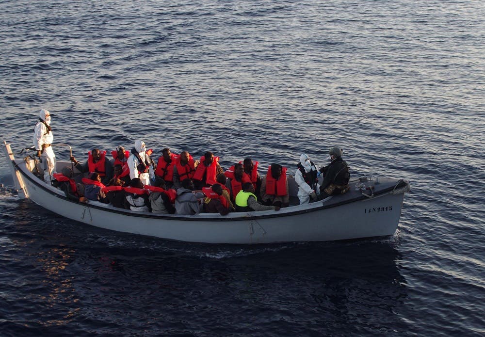 The Italian Navy has already rescued thousands of migrants whose vessels sank while they attempted to cross the Mediterranean Sea from Libya (AFP)