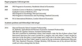 Professor puts CV of his failures online to give perspective