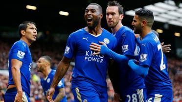 Britain Football Soccer - Manchester United v Leicester City - Barclays Premier League - Old Trafford - 1/5/16 Leicester City's Wes Morgan celebrates scoring their first goal Reuters / Darren Staples Livepic EDITORIAL USE ONLY. No use with unauthorized audio, video, data, fixture lists, club/league logos or "live" services. Online in-match use limited to 45 images, no video emulation. No use in betting, games or single club/league/player publications. Please contact your account representative for further details.