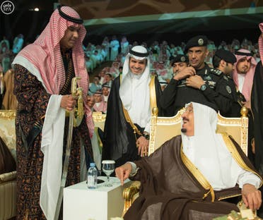 Saudi King Salman could not hold back emotions as he attended the graduation of his youngest son Prince Rakan. (Photo courtesy: Bandar al-Jaloud)