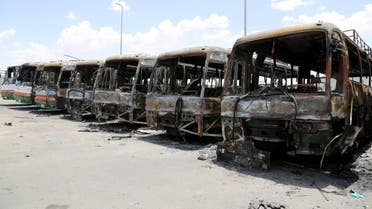 Buses, which witnesses said were burnt by workers from construction company Saudi Binladin Group in a protest over delayed wages, are seen in Makkah, Saudi Arabia May 1, 2016.  (Reuters)