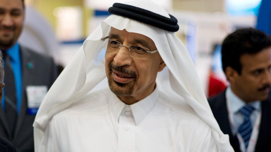 Saudi Aramco Chief Executive Officer Khalid al-Falih speaks to the media at the company's booth during Petrotech 2014, a petrochemicals conference, at the Bahrain International Exhibition Centre in Manama May 19, 2014. reuters