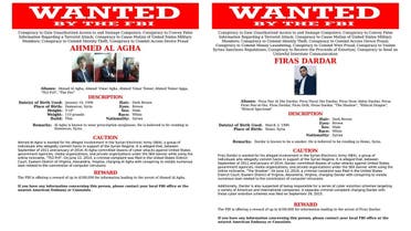 This two-picture combo of wanted posters provided by the FBI shows Ahmed al-Agha, left, and Firas Dardar. The Justice Department has indicted current or former members of the Syrian Electronic Army for computer hacking-related conspiracies. Prosecutors allege that 22-year-old Agha and 27-year-old Dardar used spear-phishing to steal usernames and passwords to compromise government, media, and private-sector computer systems. FBI via AP